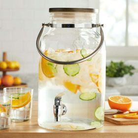 Better Homes & Gardens Clear 1.5 Gallon Glass Beverage Dispenser with Wood Lid