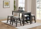 Gray Finish 5pc Counter Height Set Multifunctional Counter Height Table with 4 Stools Gray Chenille Upholstery Nailhead Trim Dining Room Furniture