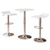 Baxton White Adjustable Height Wood and Chrome Metal Bar Table and 2 Chrome Air Lift Adjustable Swivel Stools Set