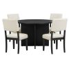 TOPMAX Modern 5-Piece Round Dining Table Set Pedestal Kitchen Table Set with 4 Upholstered Dining Chairs for Studio, Apartment, Small Places, Black