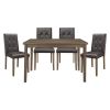 Walnut Brown Finish 5pc Dining Set Rectangular Table and 4 Side Chairs Tufted Upholstered Seat Back Wooden Kitchen Set Dining Room Furniture