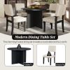 TOPMAX Modern 5-Piece Round Dining Table Set Pedestal Kitchen Table Set with 4 Upholstered Dining Chairs for Studio, Apartment, Small Places, Black