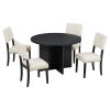 TOPMAX Modern 5-Piece Round Dining Table Set Pedestal Kitchen Table Set with 4 Upholstered Dining Chairs for Studio, Apartment, Small Places, Black